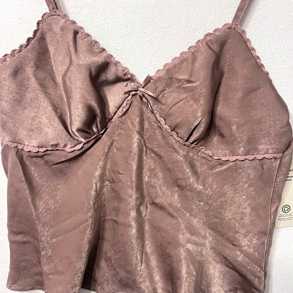NWT Women Taupe Mauve Satin Whimsigoth Lace Trim Cami Tank‎ Top Victoria's 12 14 - Picture 3 of 11